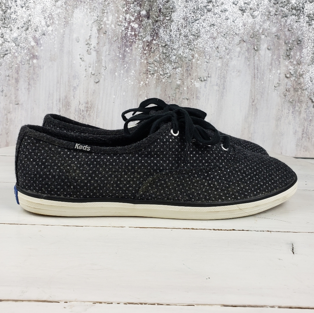 450git Keds Champion Glitter wool  black with silver glitter lace up sne…